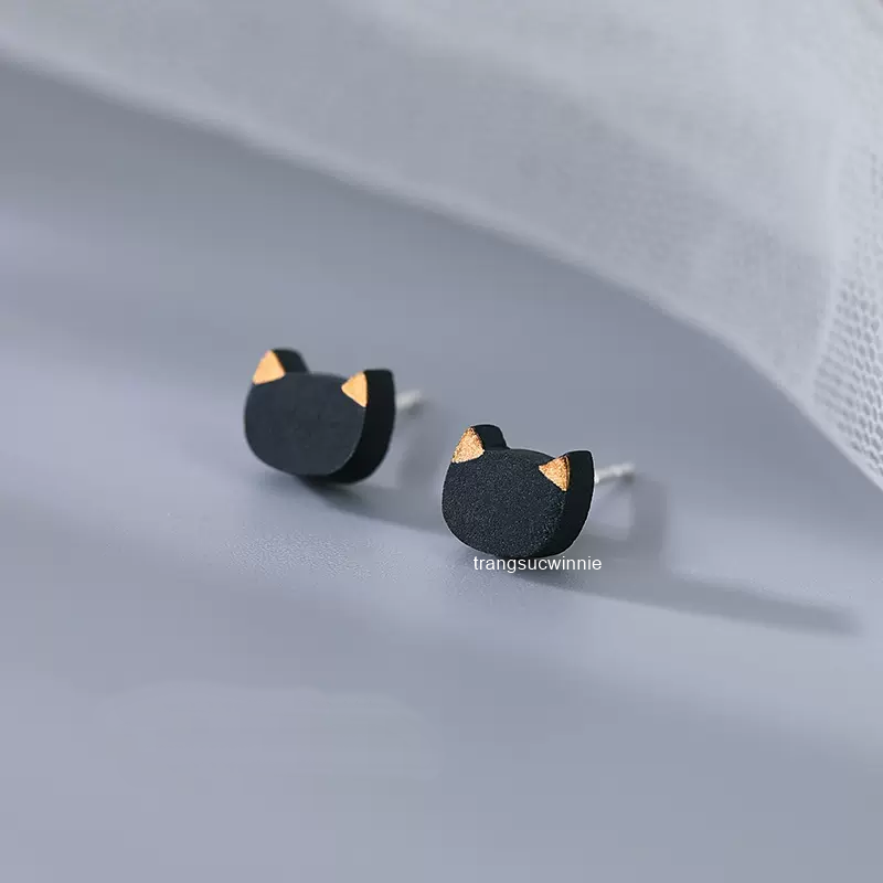  Hoa tai Bạc S925 Black cat 