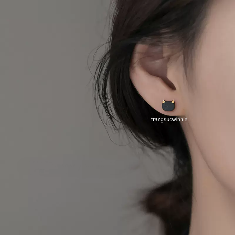  Hoa tai Bạc S925 Black cat 