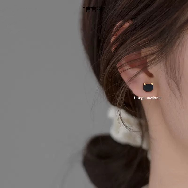  Hoa tai Bạc S925 Black cat 