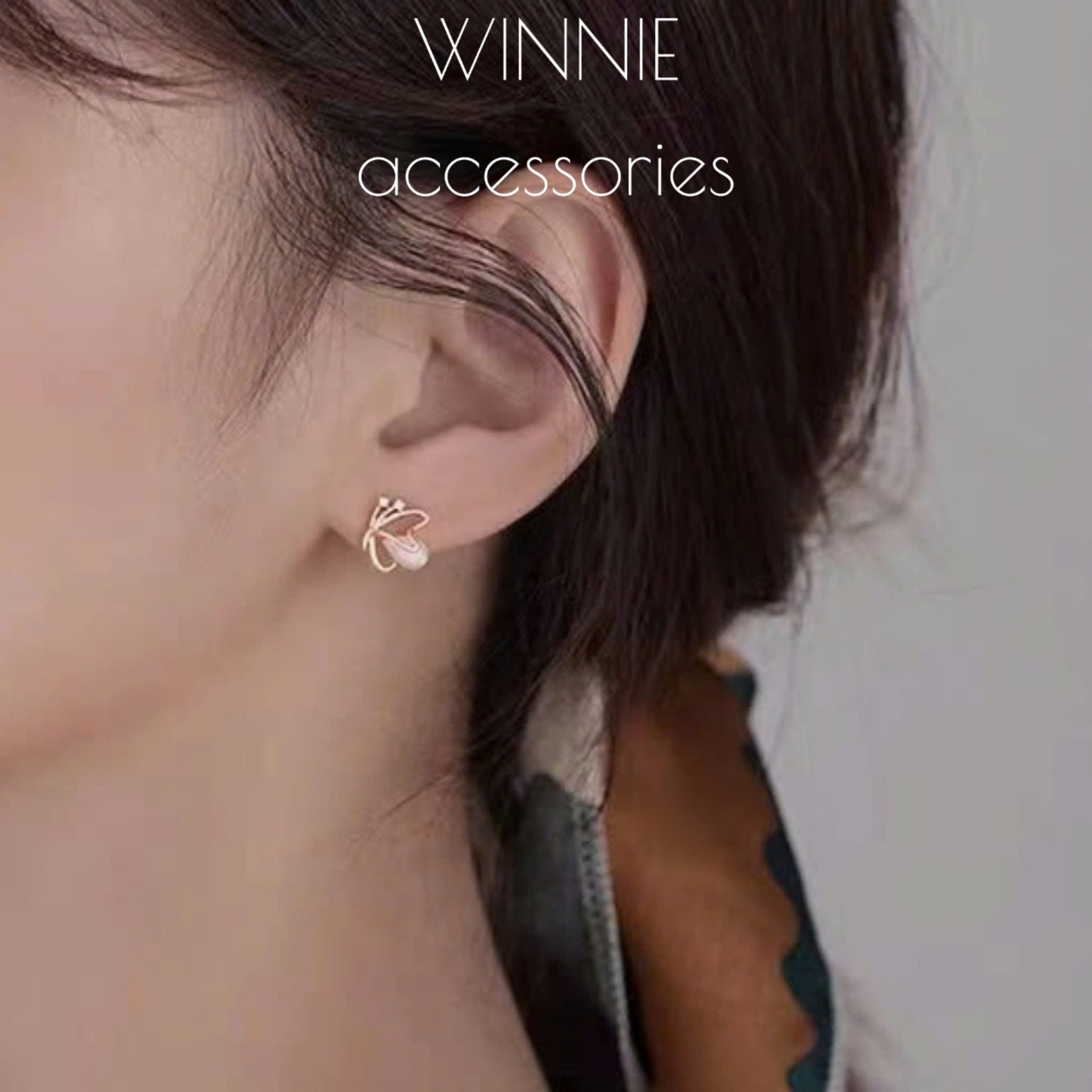  Hoa tai Bạc S925 Bướm Opal hồng 
