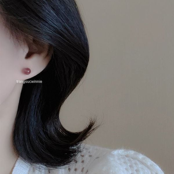  Hoa tai Bạc S925 Đá dâu 