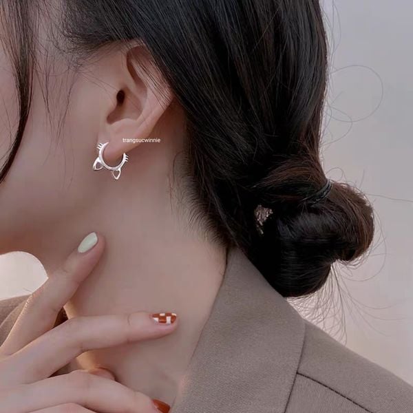  Hoa tai Bạc S925 Khoen mèo 