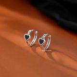  Hoa tai Bạc S925 Khoen tim đen 