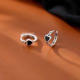  Hoa tai Bạc S925 Khoen tim đen 