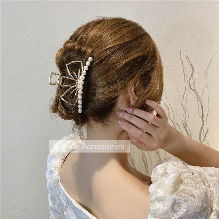  Kẹp tóc nơ vuông ngọc trai 