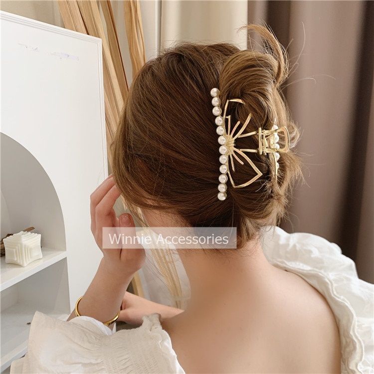  Kẹp tóc nơ vuông ngọc trai 