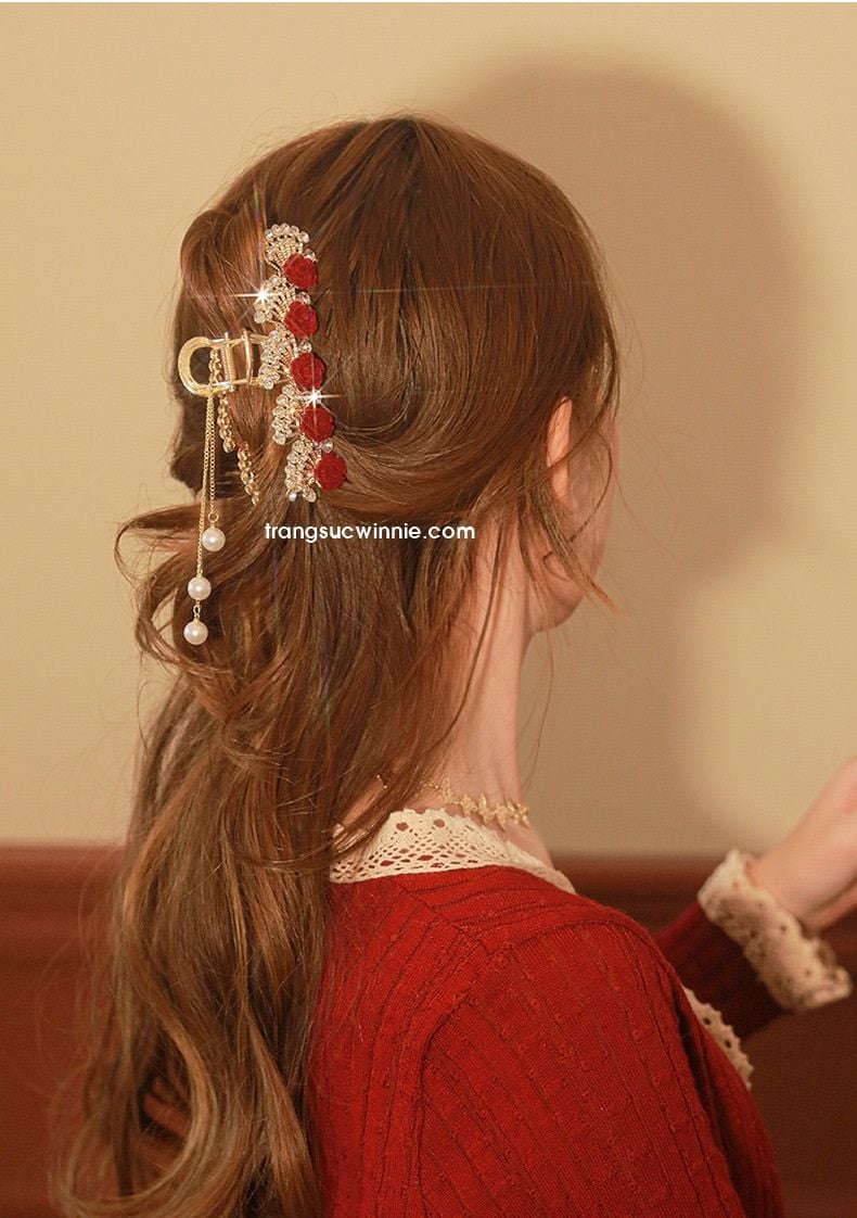  Kẹp tóc Hồng nhung rẻ quạt 