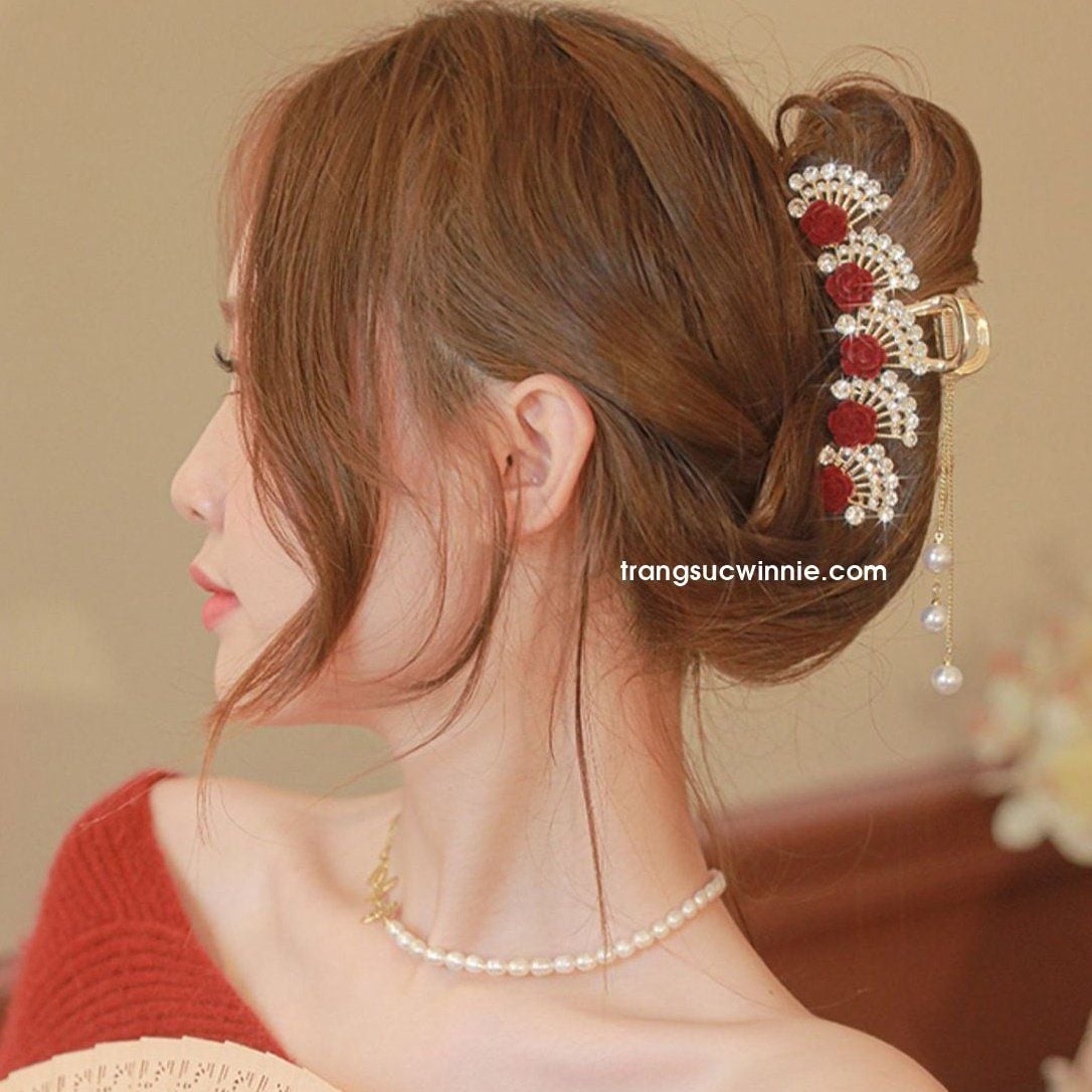  Kẹp tóc Hồng nhung rẻ quạt 