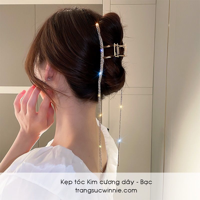  Kẹp tóc Kim cương dây Bạc 