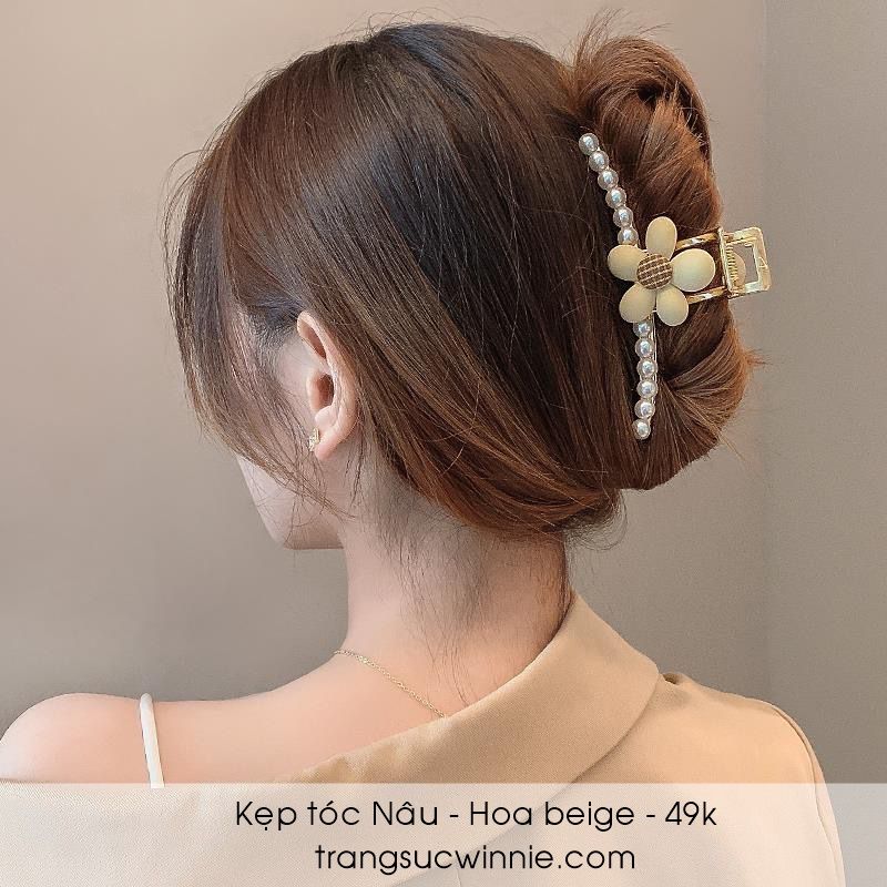  Kẹp tóc Nâu - hoa beige 