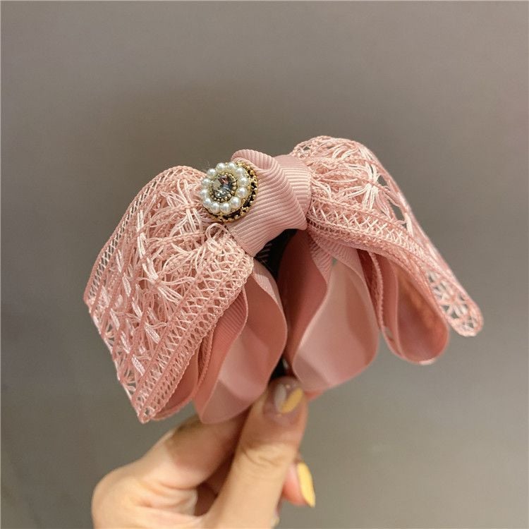  Kẹp tóc Nơ ren - hồng 