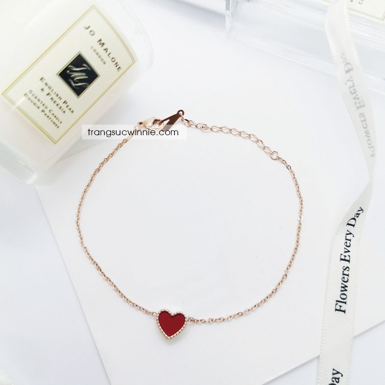  Lắc chân titan tim đỏ đen 