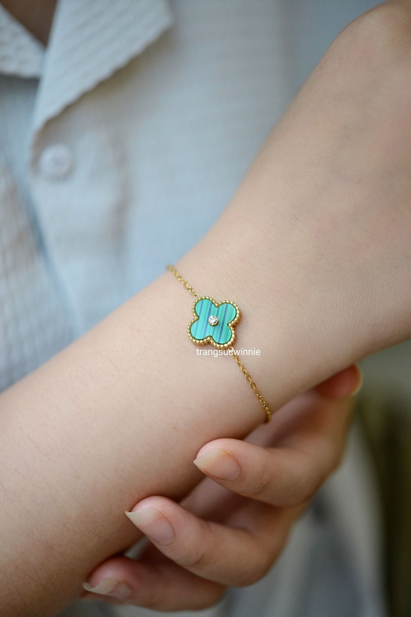  Lắc tay titan VCA xanh sọc 