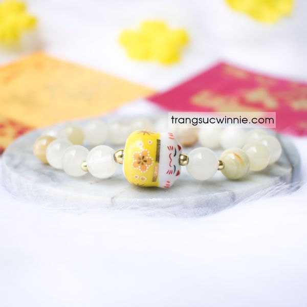  Vòng neko vàng mã não vân 