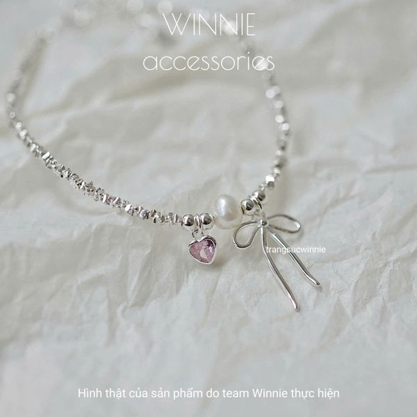  Lắc tay Bạc S925 Aura Nơ tim hồng 