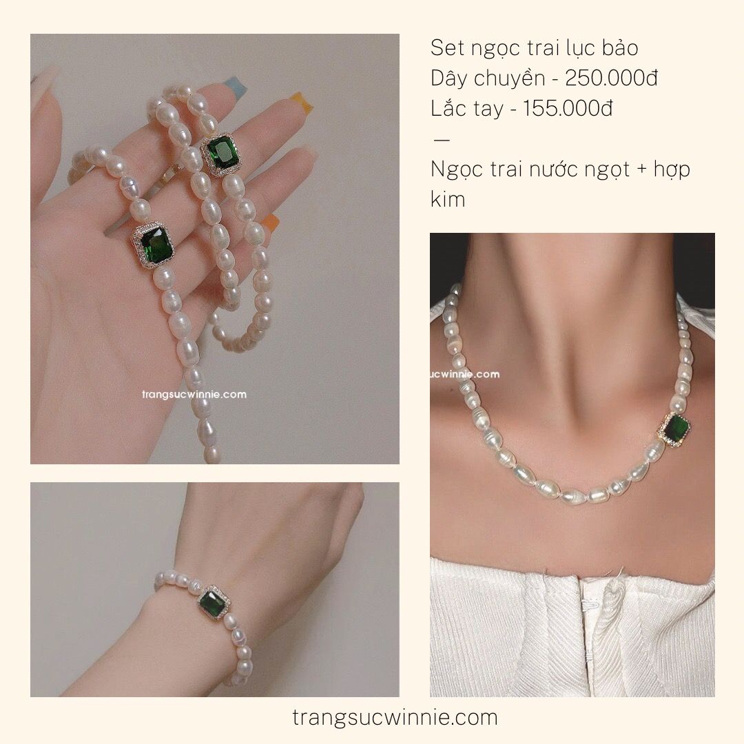  Lắc tay Ngọc trai lục bảo 