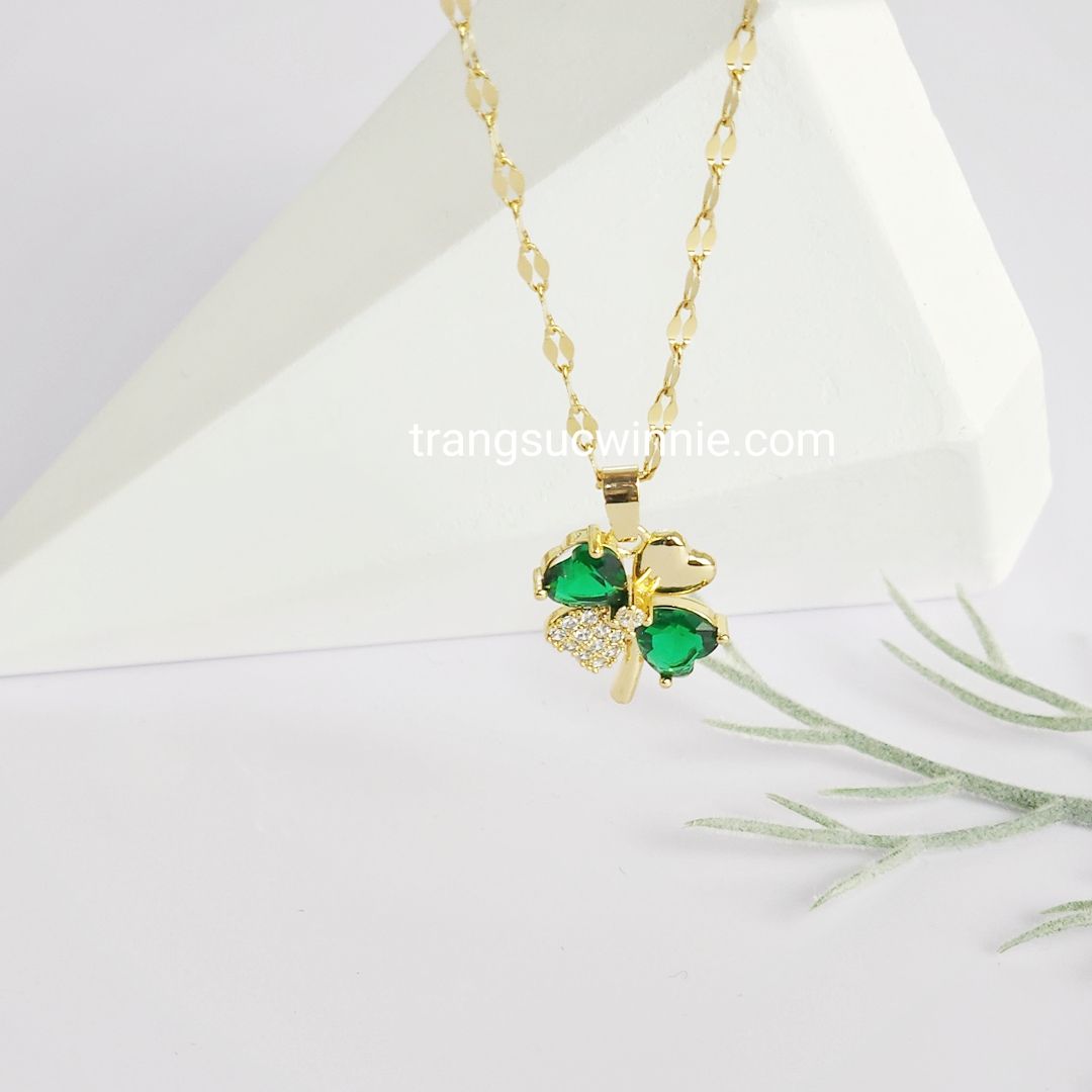  Dây chuyền titan Clover đá xanh 
