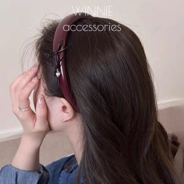  Cài tóc Nơ da đậm 