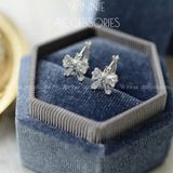 Hoa tai Bạc S925 Khoen Nơ Đá 