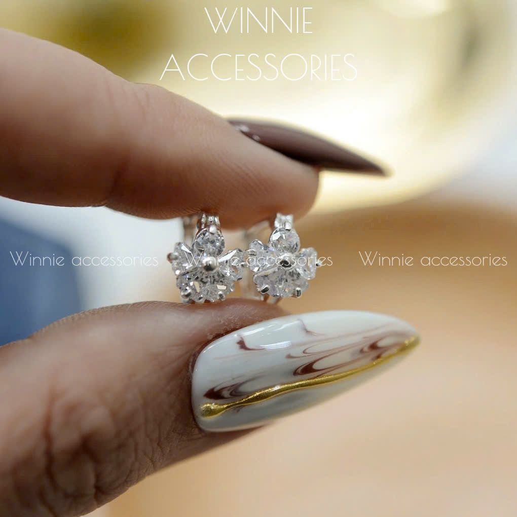  Hoa tai Bạc S925 Khoen Pansy 