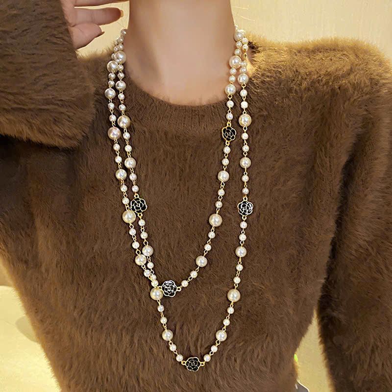  Dây chuyền Titan Ngọc trai dài Slim Camellia 