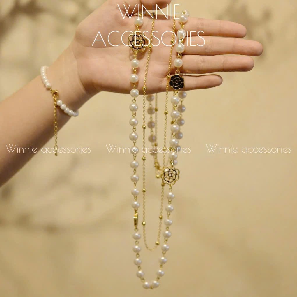  Dây chuyền Titan Ngọc trai dài Black Rose 