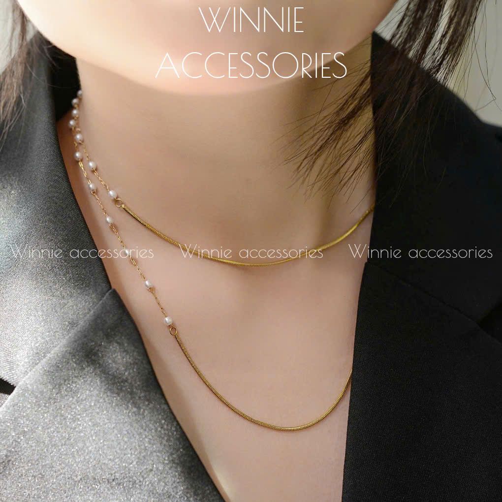  Dây chuyền titan Hanging gold pearl 