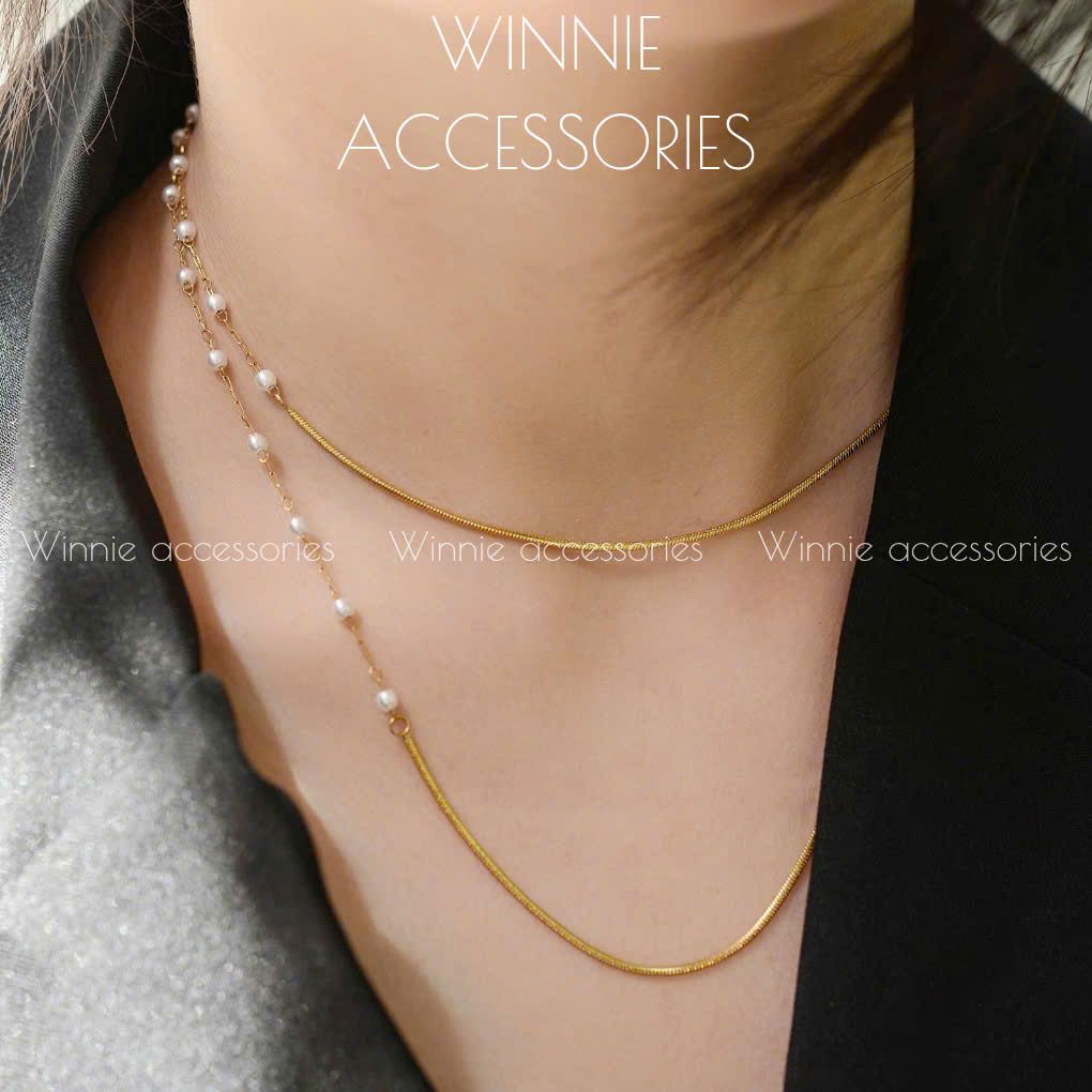  Dây chuyền titan Hanging gold pearl 