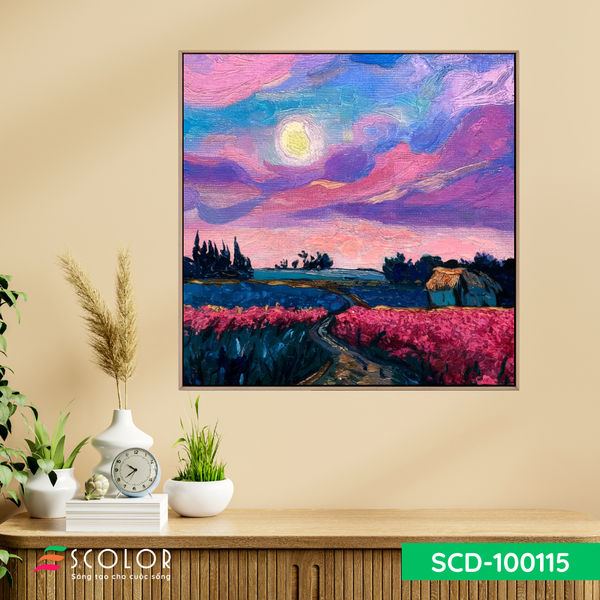 Tranh Hoàng hôn bên cánh đồng hoa - SCD100115