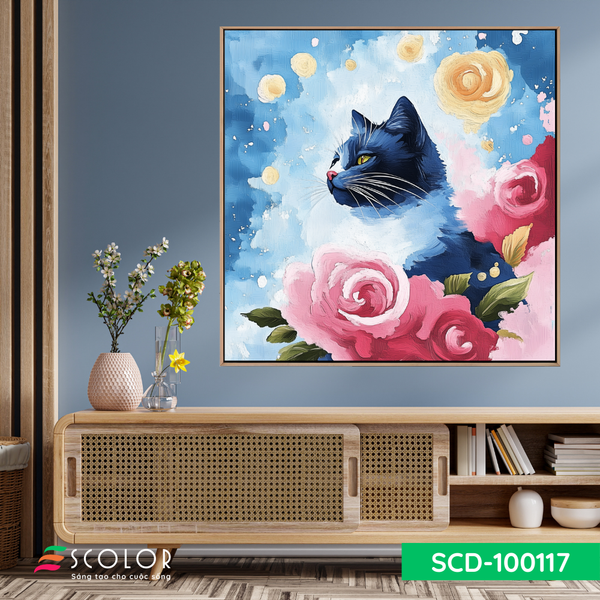 Tranh Mèo giữa những đóa hoa - SCD100117