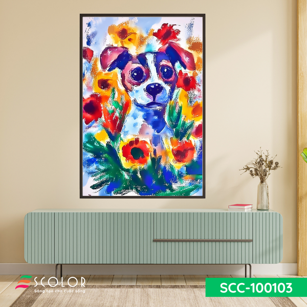 Tranh Chú cún giữa vườn hoa - SCC100103
