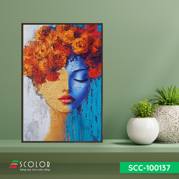 Tranh sắc hoa và nửa khuôn mặt - SCC100137