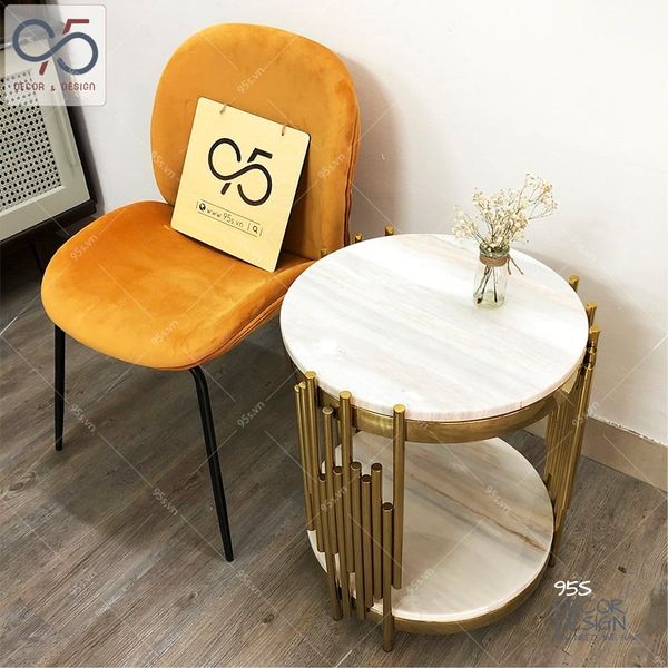 Bàn tab sofa mạ vàng hai tầng mặt đá - TAB-03
