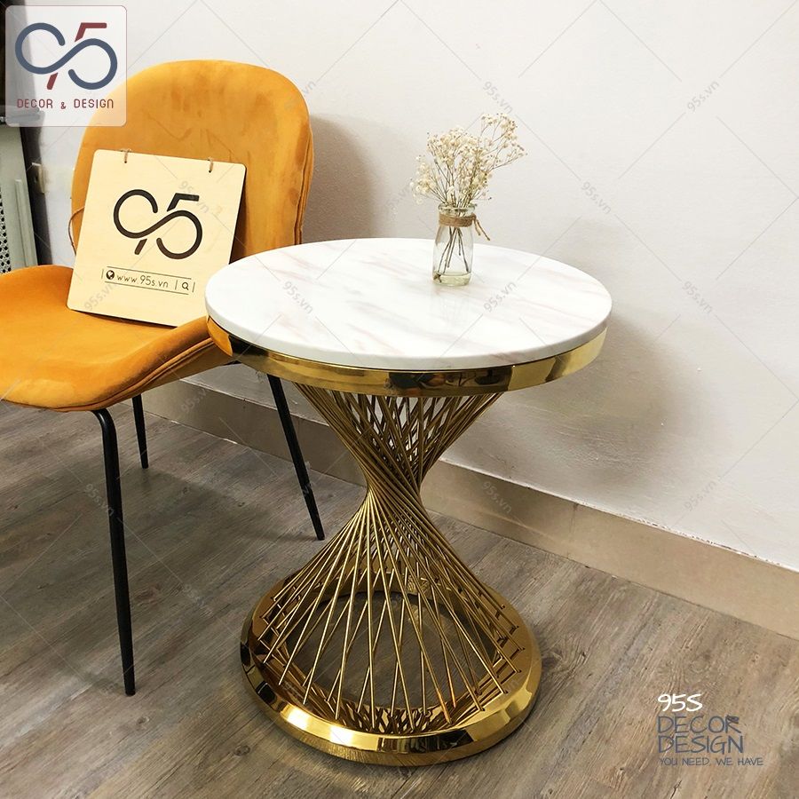 Bàn tab sofa trụ nan xoáy mạ vàng mặt đá - TAB01