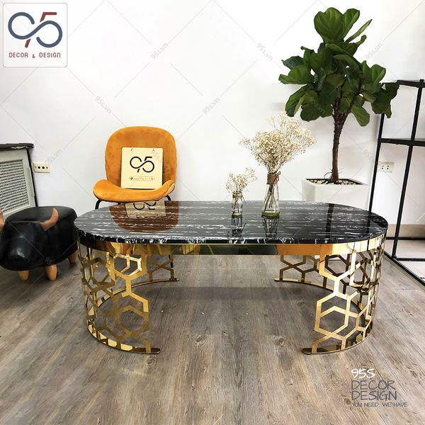 Bàn trà sofa Manfred CNC mạ vàng mặt đá - BTV_03