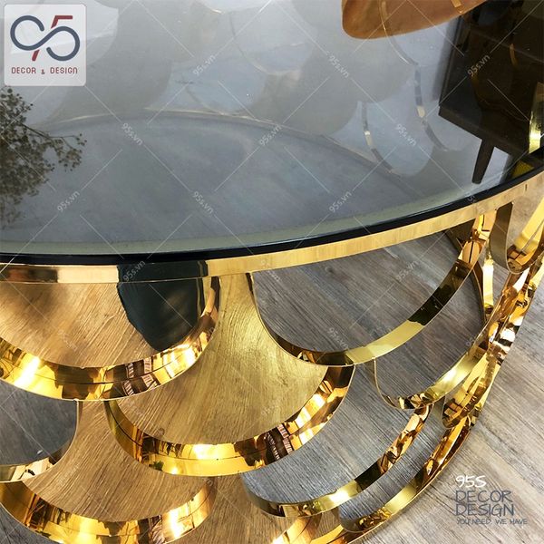 Bàn trà sofa vảy cá mạ vàng mặt kính - BTV_02
