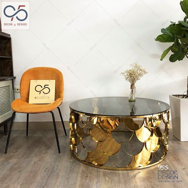 Bàn trà sofa vảy cá mạ vàng mặt kính - BTV_02