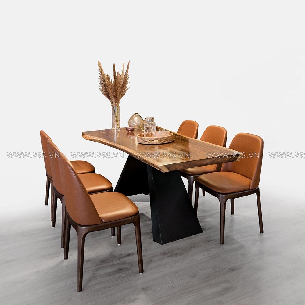 Bộ bàn ăn Eliot gỗ nguyên tấm 6 ghế Grace bọc da Hà Nội – 95S VIỆT NAM
