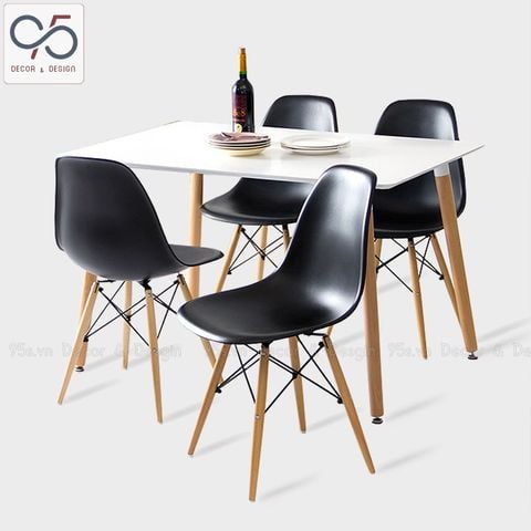 Bộ bàn ăn mặt gỗ Eames 4 ghế ăn nhựa màu sắc DSW