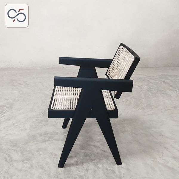 Ghế ăn cafe gỗ mây V LEG PIERRE JEANNERET đen black
