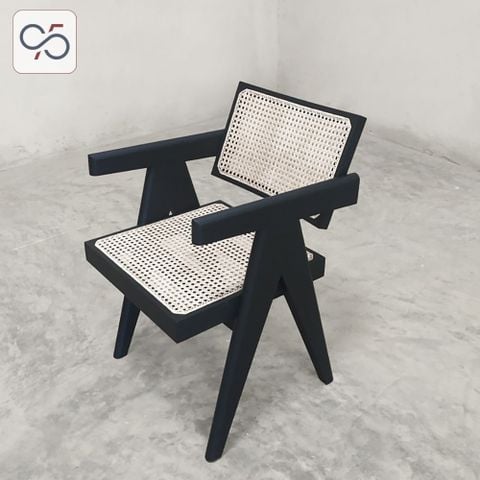 Ghế ăn cafe gỗ mây V LEG PIERRE JEANNERET đen black