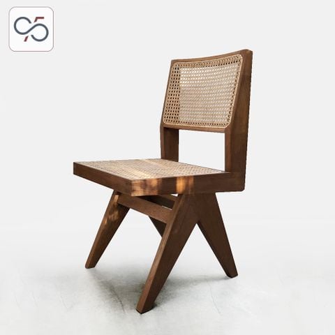 Ghế ăn cafe không tay gỗ mây V leg PIERRE JEANNERET nâu walnut