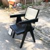 Ghế Gỗ Lưng Mây Jeanneret Có Tay Màu Đen