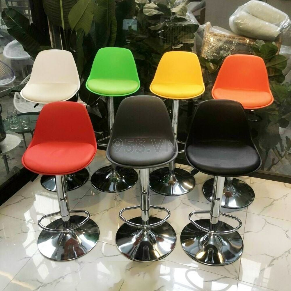 Ghế Quầy Bar Chân Cao Thấp Xoay Nâng Hạ Mặt Nhựa