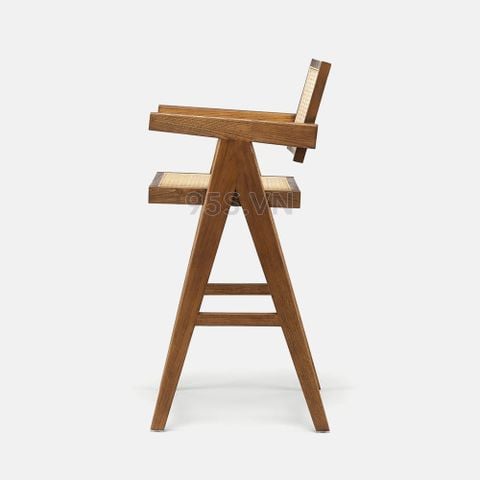 Ghế Quầy Bar Gỗ Mây Có Tay Jeanneret V-Leg 75cm