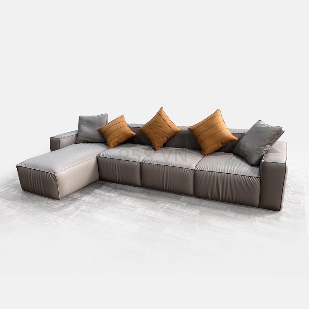 Ghế Sofa Góc L Bọc Da Nệm Nhăn Phong Cách Ý