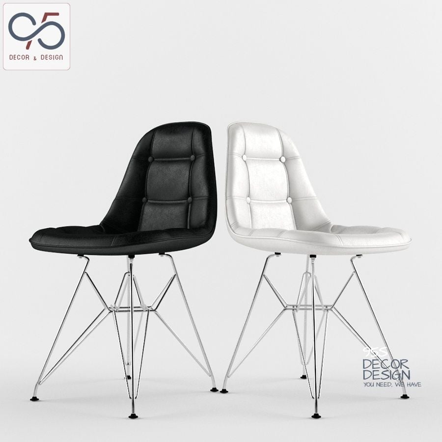 Ghế ăn ghế cafe Eames bọc da cúc chân thép mạ inox