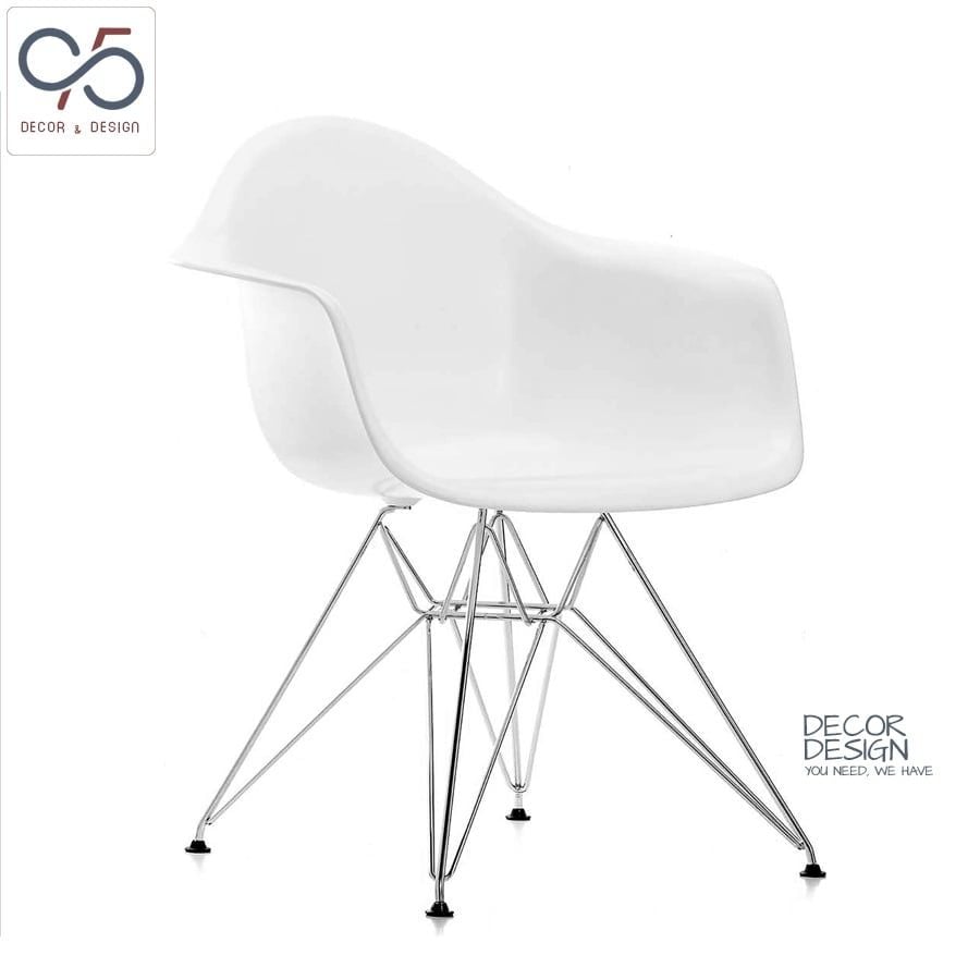 Ghế ăn ghế cafe Eames nhựa màu sắc tay vịn thuyền chân thép mạ inox