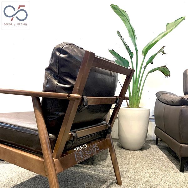 Yoshino armchair - Sofa gỗ đơn nệm ngồi bọc da