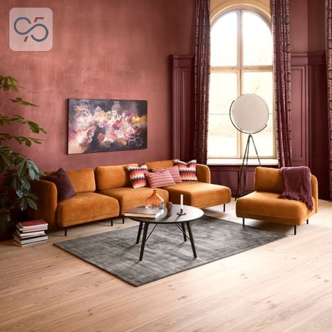 Sofa Modular AVOCA bọc nỉ màu cam chân sắt